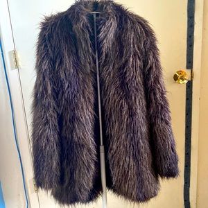 Faux fur burning man overcoat chocolate brown